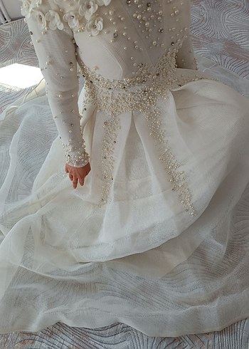 38 Beden Uzun Kollu Beyaz A Kesim nikah elbisesi