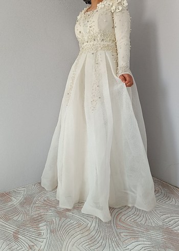 38 Beden beyaz Renk Uzun Kollu Beyaz A Kesim nikah elbisesi