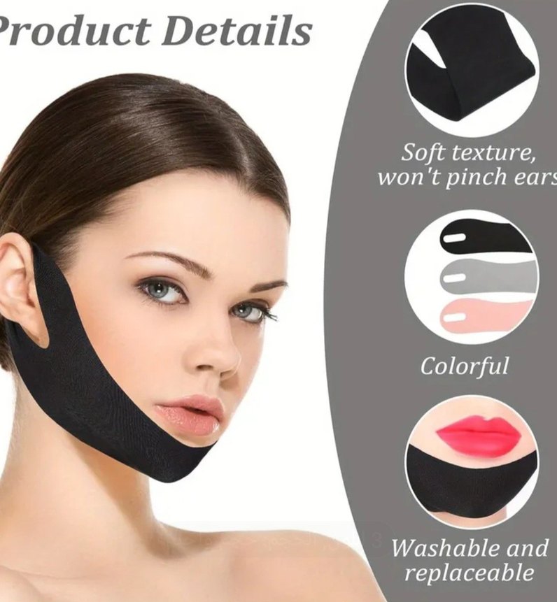 Çene ve Yüz Destek Maskesi Siyah.çift çene giderme - Görsel 2