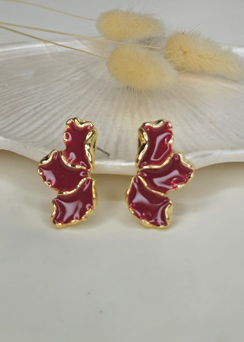 Kırmızı Fırfırlı Mini Küpeler - Görsel 2