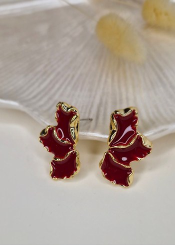 Kırmızı Fırfırlı Mini Küpeler - Görsel 5