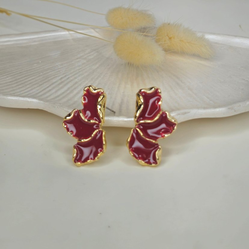 Kırmızı Fırfırlı Mini Küpeler - Görsel 2