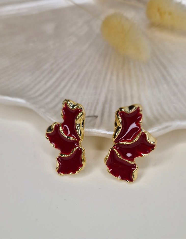 Kırmızı Fırfırlı Mini Küpeler - Görsel 5