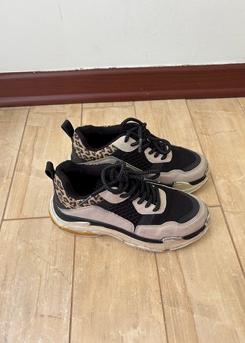 Keopar Desenli Bej Gri Platform Spor Ayakkabı - Görsel 2