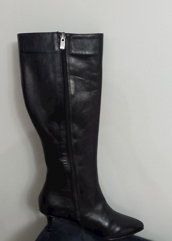 Siyah Deri Dizüstü Stiletto Çizme