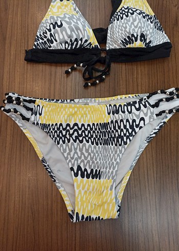 Kom Sarı Gri Yılan Desenli Bikini