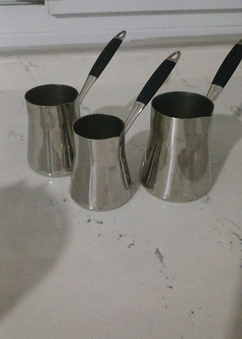 Siyah Saplı Gri Cezve Seti