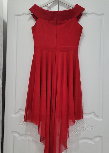 Kırmızı V Yakalı Mini Abiye Elbise - Görsel 2