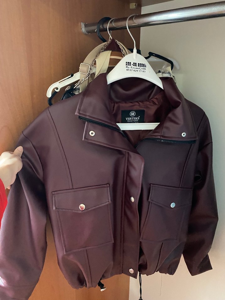 Bordo Kadın Deri Ceket - Görsel 2