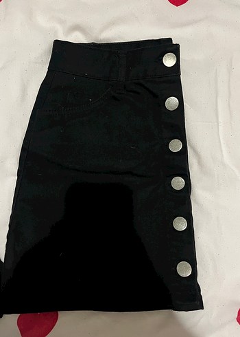 Diğer Düğmeli Siyah Kadın Mini Denim Etek