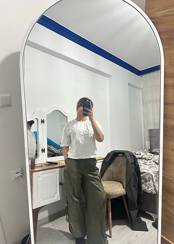 Kadın Haki Bol Kesim Boyfriend Pantolon - Görsel 3