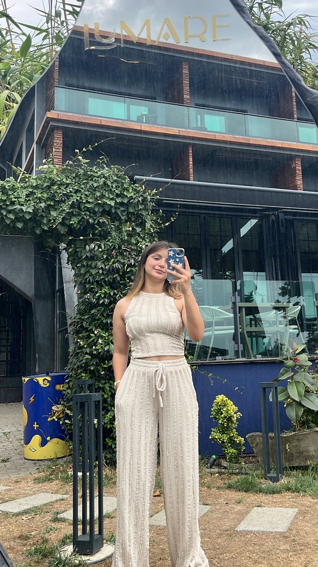 Dantel Detaylı Beyaz Midi Bohem alt üst takım - Görsel 3