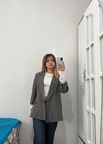 Gri Midi Kadın Blazer Ceket - Görsel 2