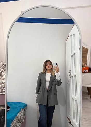 Gri Midi Kadın Blazer Ceket - Görsel 3