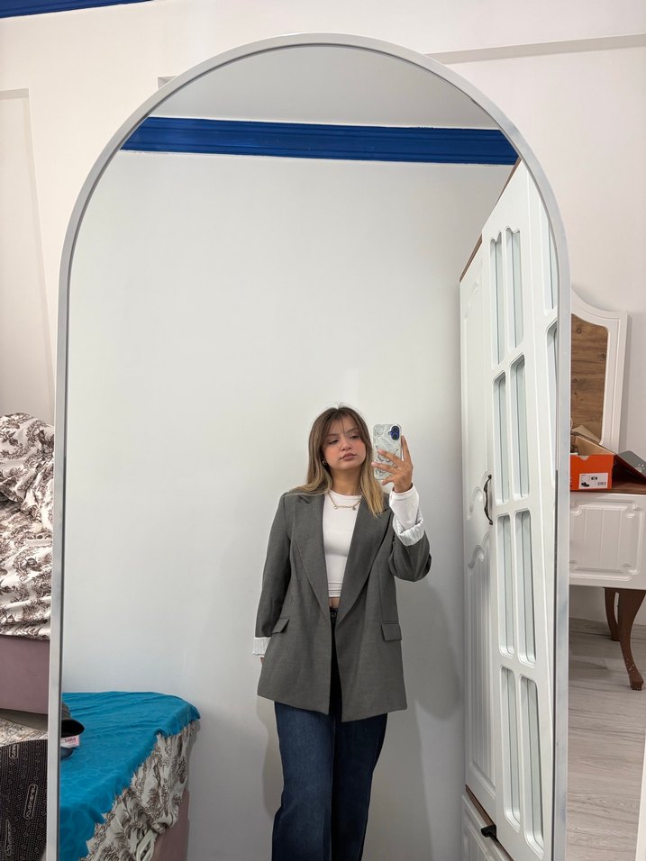 Gri Midi Kadın Blazer Ceket - Görsel 3