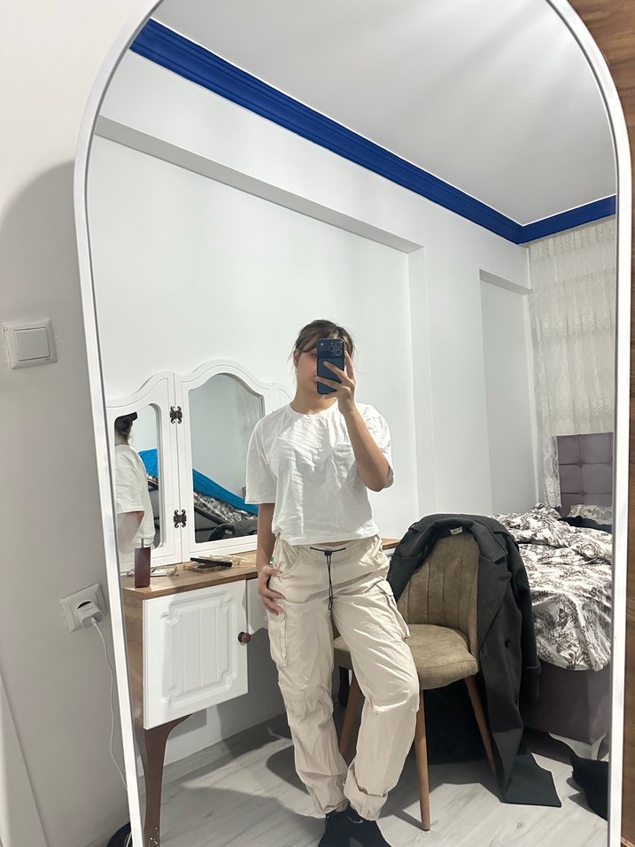 Kadın Beyaz Loose Fit Boyfriend Pantolon - Görsel 2