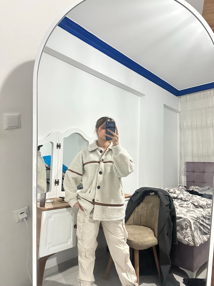 Kadın Gri Midi Boy Rahat Kesim Ceket - Görsel 3