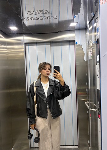 Siyah Deri Kadın Ceket - Görsel 2