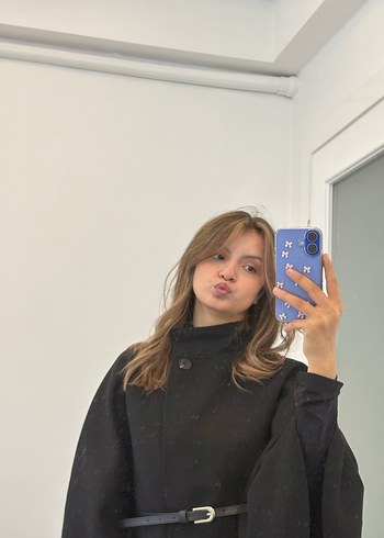 Siyah Kemerli Kadın Midi Boy Panço - Görsel 3