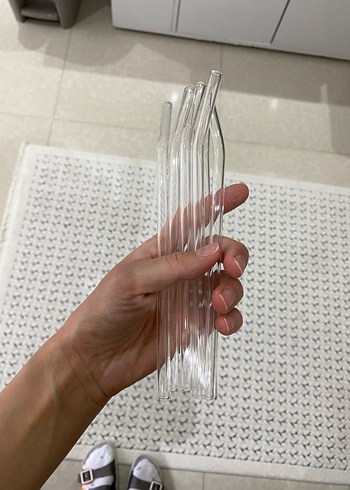 Renkli Kalp Uçlu Cam Çay Kaşığı ve Şeffaf Cam Pipet - Görsel 6