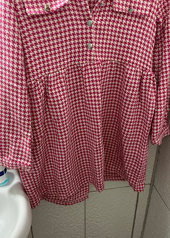 s Beden Pembe Desenli Bohem Kadın Gömlek