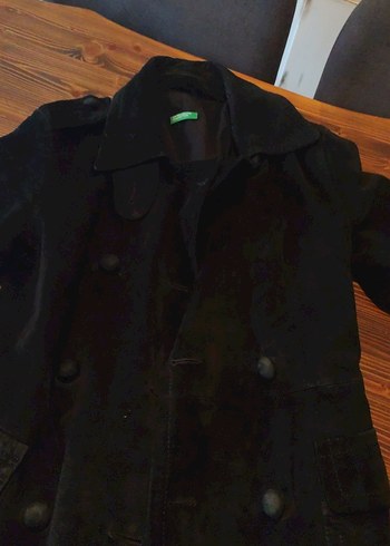 Düğmeli Siyah Süet kadinMidi Ceket - Görsel 3