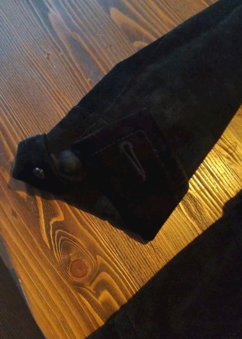 Düğmeli Siyah Süet kadinMidi Ceket - Görsel 2