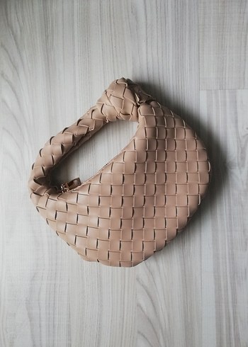 Bej Deri Örgü Desenli Kadın Çanta - Görsel 3