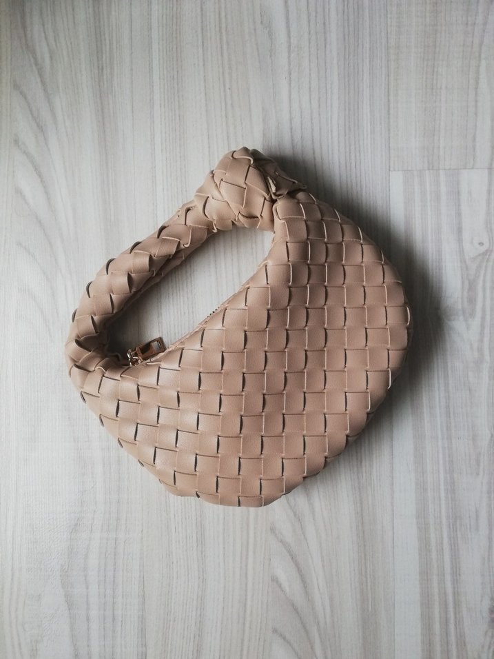 Bej Deri Örgü Desenli Kadın Çanta - Görsel 3