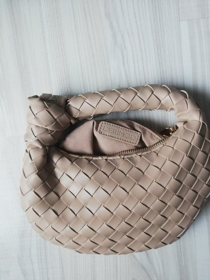 Bej Deri Örgü Desenli Kadın Çanta - Görsel 2