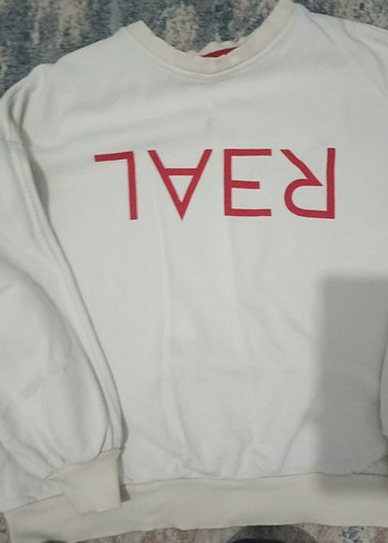s Beden beyaz Renk Kadın Beyaz Baskılı Fermuarlı Sweatshirt