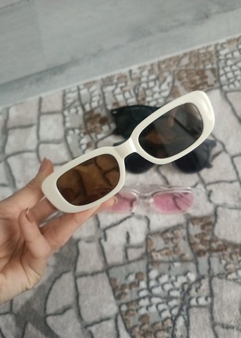 krem sefaf pembe Retro Dikdörtgen Güneş Gözlüğü - Görsel 3