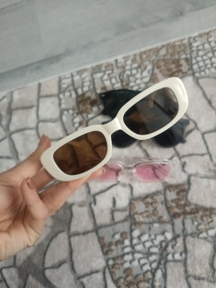 krem sefaf pembe Retro Dikdörtgen Güneş Gözlüğü - Görsel 3