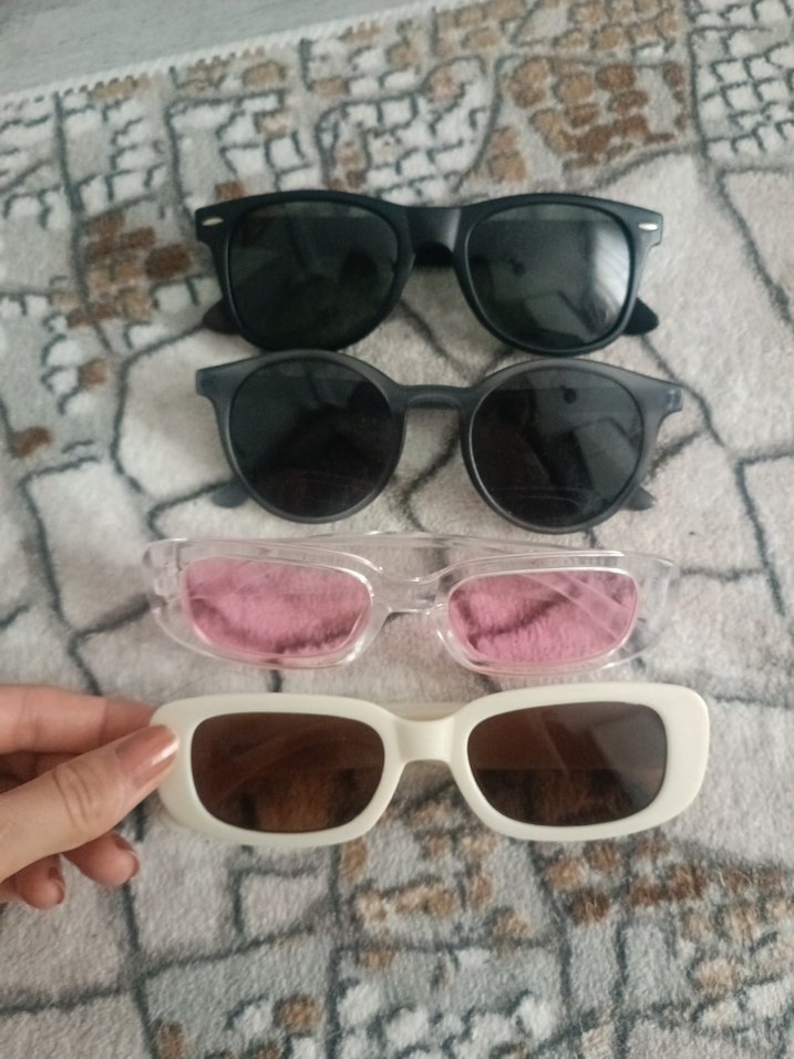 krem sefaf pembe Retro Dikdörtgen Güneş Gözlüğü - Görsel 2