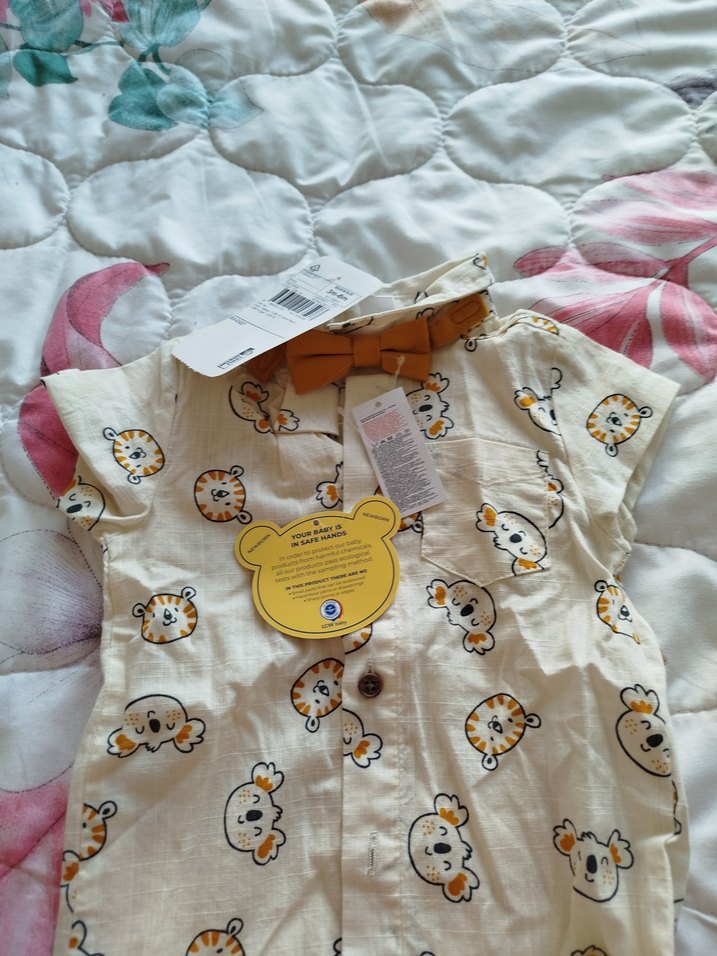 Düğmeli Sarı Pamuklu Bebek Erkek Takımı - Görsel 2