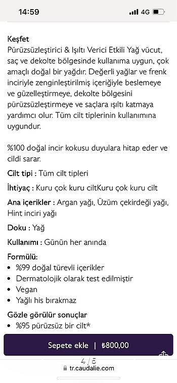  Beden Renk Caudalie vücutyağı Smooth&Glow Oil Elixir