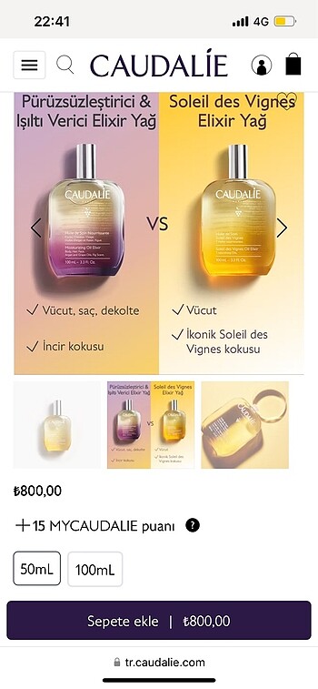  Beden Caudalie soleil des vignes elixir vücut yağı