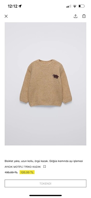 3 Ay Beden camel Renk Zara kazak triko bebek
