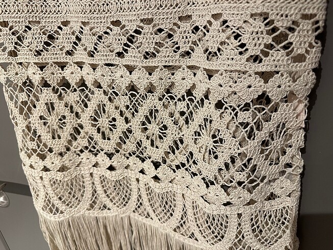 s Beden ten rengi Renk H&M Püsküllü Tığ İşi Midi Etek-Kullanılmamış