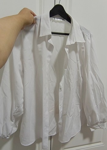 Düğmeli Beyaz Keten Kadın Gömlek - Görsel 2