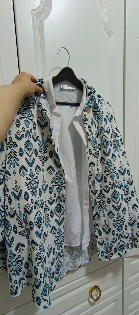 Düğmeli Beyaz Keten Kadın Gömlek - Görsel 3