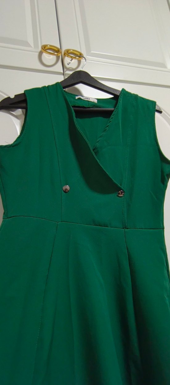 Düğmeli Yeşil Uzun Kadın Elbise - Görsel 3