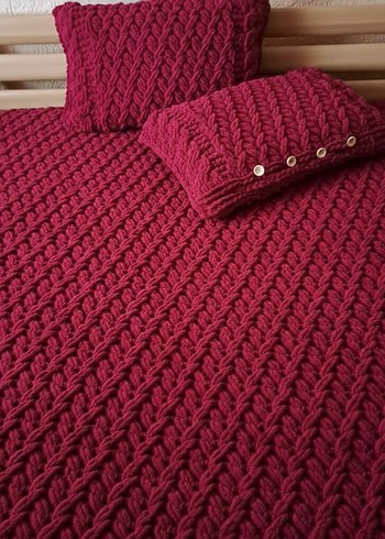Bordo Örgü Desenli Battaniye - Görsel 2