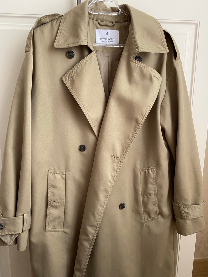 Bej uzun Trençkot Düğmeli Strappy Kollu - Görsel 5