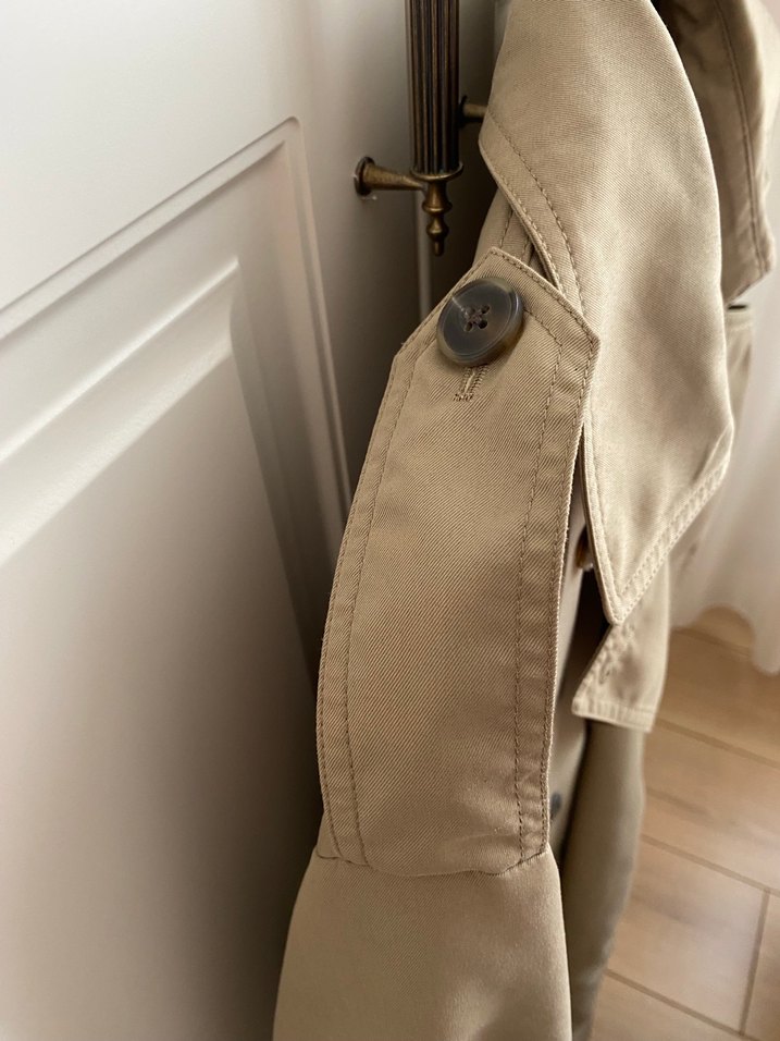 Bej uzun Trençkot Düğmeli Strappy Kollu - Görsel 3