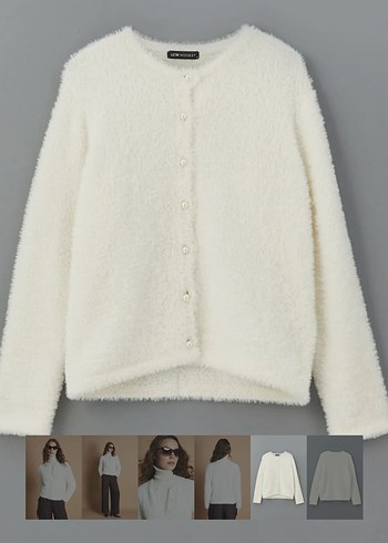 Beyaz Peluş Kadın triko hırka - Görsel 2