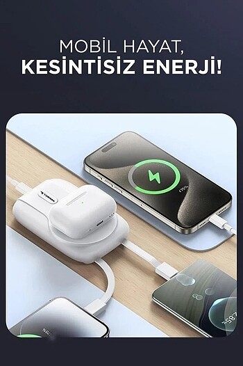 Torima TRM-1016 Beyaz 10000mAh Manyetik Kablosuz Powerbank Magsa