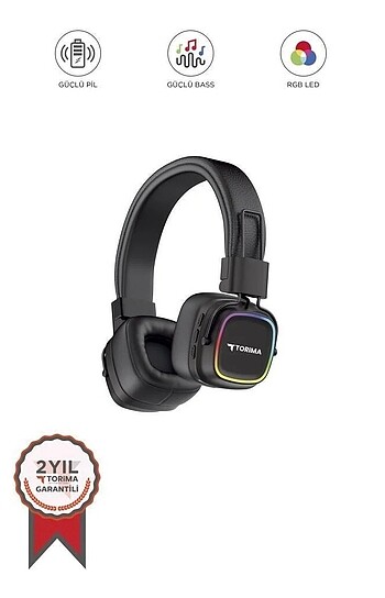 Torima HD-12 Siyah RGB Işıklı Güçlü Bas Kulak Üstü Kablosuz Blue