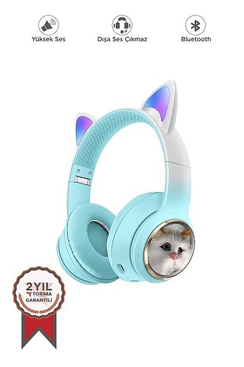 Torima HD11 Mavi Sevimli Kedi Karükatür Kulak Led Işıklı 5.3 Blu