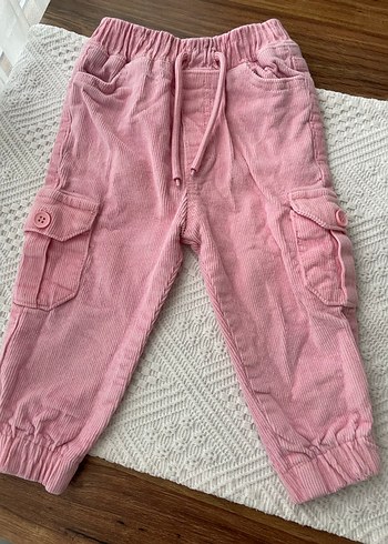 Düğmeli Pembe Kız Çocuk Rahat Pantolon